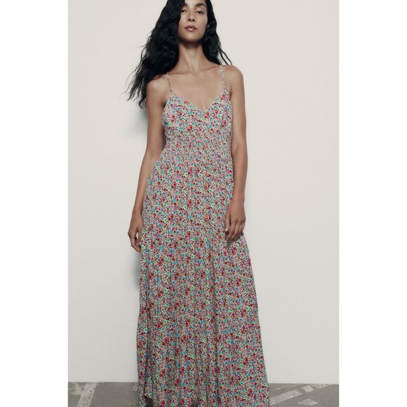 Zara Floral Print V-Neck Maxi Dress - Picture 2 of 9